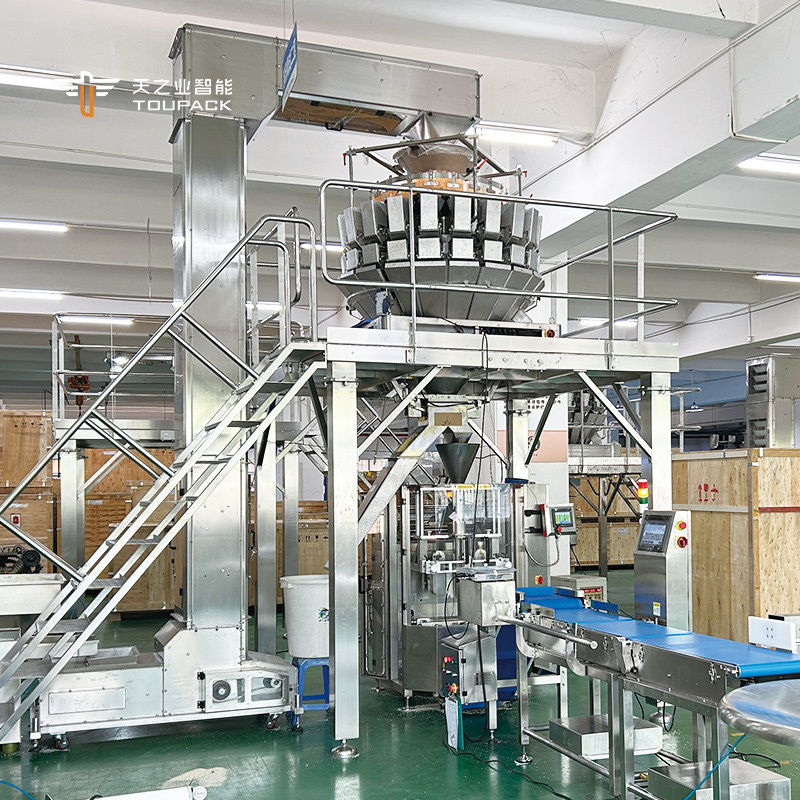 Full Automatic Vertical Packaging Machine for Shrimp Chips with 60~100BPM Speed 10g-300g Weighing Range and 220V Power