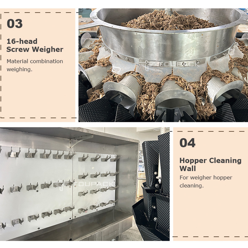 Automatyczna maszyna do pakowania, ważenia i napełniania gotowych torebek z zamknięciem strunowym do suszonej wołowiny i kurczaka, mrożonych owoców morza, maszyna pakująca do torebek typu doypack