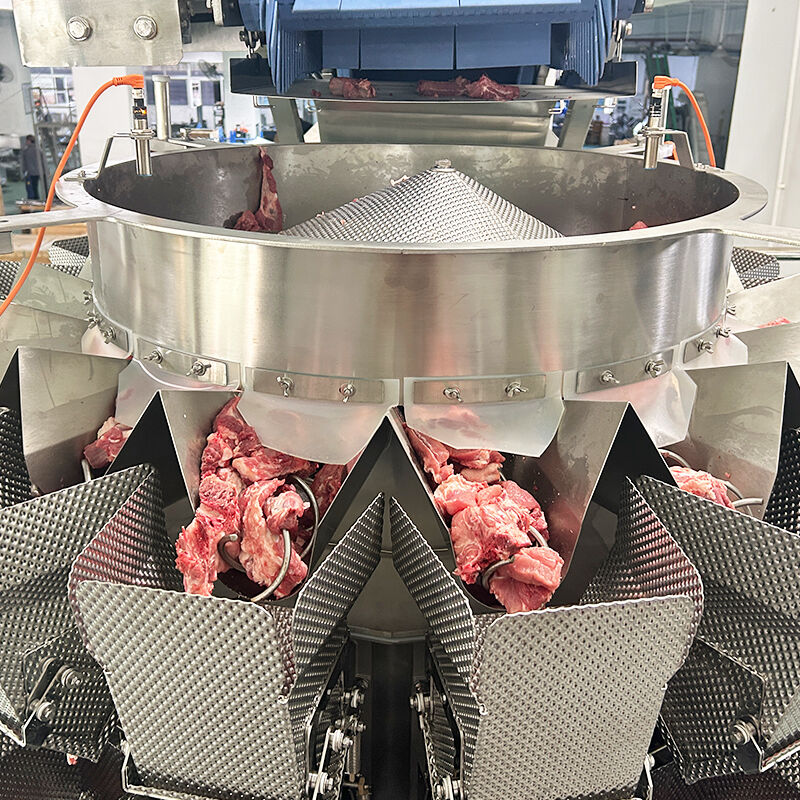 Linia automatycznego pakowania w tace z wykorzystaniem wagi wielogłowicowej i podajnika ślimakowego do produktów mrożonych