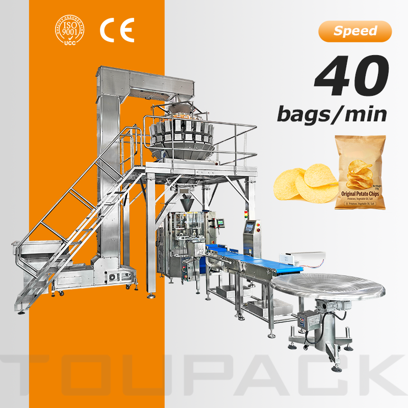 Wysokiej jakości automatyczna linia do produkcji opakowań z wagą 10-500g pionowa maszyna pakująca do chipsów ziemniaczanych orzechy dmuchane przekąski karma dla zwierząt domowych