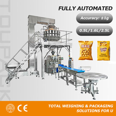 Wysokiej jakości automatyczna linia do produkcji opakowań z wagą 10-500g pionowa maszyna pakująca do chipsów ziemniaczanych orzechy dmuchane przekąski karma dla zwierząt domowych